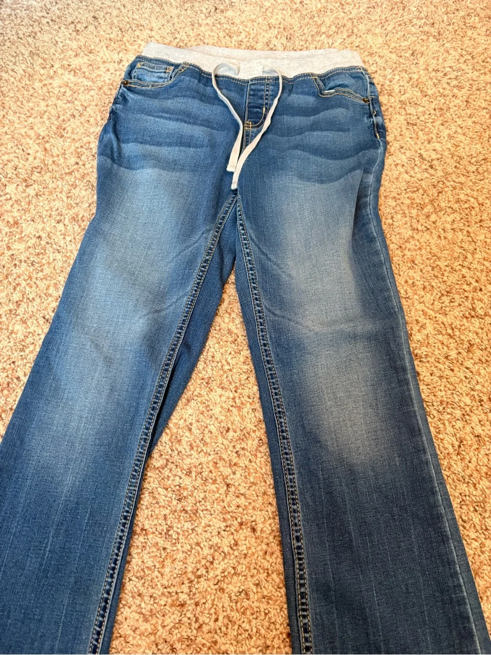 Justice Girls Blue Denim Bootcut Jeans with Gray Elastic Waistband